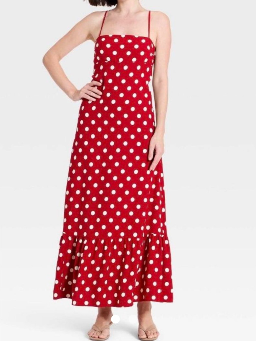 Red Polka Dot Maxi Dress with Spaghetti Straps